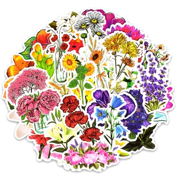 50pcs/maišelį Gėlių Lipdukai Spalvinga Augalų Mielas Tapybos Kūrybinės Lipdukus 