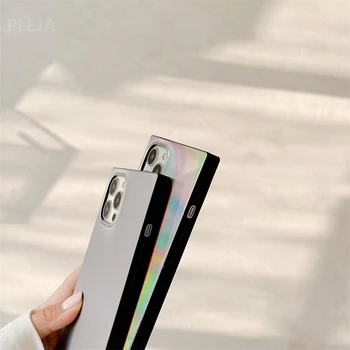 Prabanga Lazerio Vaivorykštė Silikoninis Telefono dėklas Skirtas iPhone 12 mini Pro 11 Max 7 8 Plus X XR XS Max SE 2020 Padengti Mielas Square Soft Coque