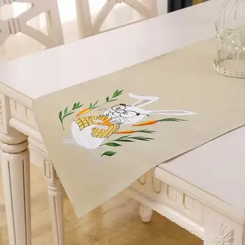 Mini animacinių filmų meno triušis Siuvinėjimo lova Stalo Runner vėliavos audinys padengti Nėrinių staltiesė virtuvės Velykų šaliai dekoro