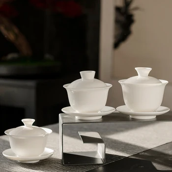 Lajus jade Keramikos Gaiwan Teacup Rankų darbo balto porceliano Arbatos tureen Dubenį Kinų Porceliano Teaware Priedai Drinkware