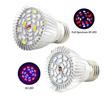 Visą Spektrą 18 LED 28 LED E27 Augti Lemputes Raudona Mėlyna UV SPINDULIŲ Led Auginimo Lempa Hydroponics Gėlės, Augalai, Daržovės, AC