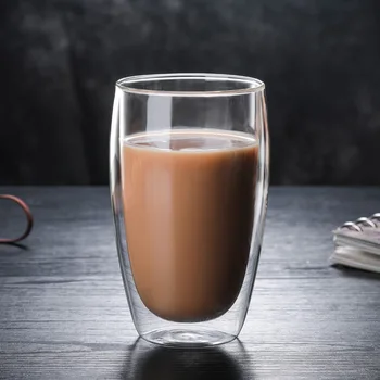Dvisluoksnis Skaidrus Stiklas Kūrybos Šilumos Izoliacija Pieno, Sulčių, Kavos, Arbatos Puodelio Namų Tablewere Naujas Produktas